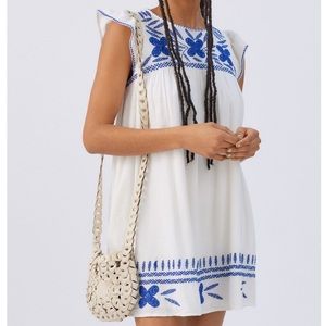 UO Mini Corsica embroidered babydoll dress, size S.
